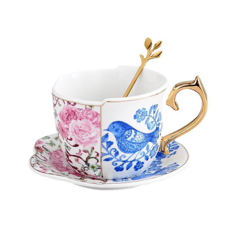 Nordic Pastoral Style British Ceramic Coffee Cup Saucer Set Ins Creative Black Tea Cup Gold Hand Afternoon Tea Cup Saucer