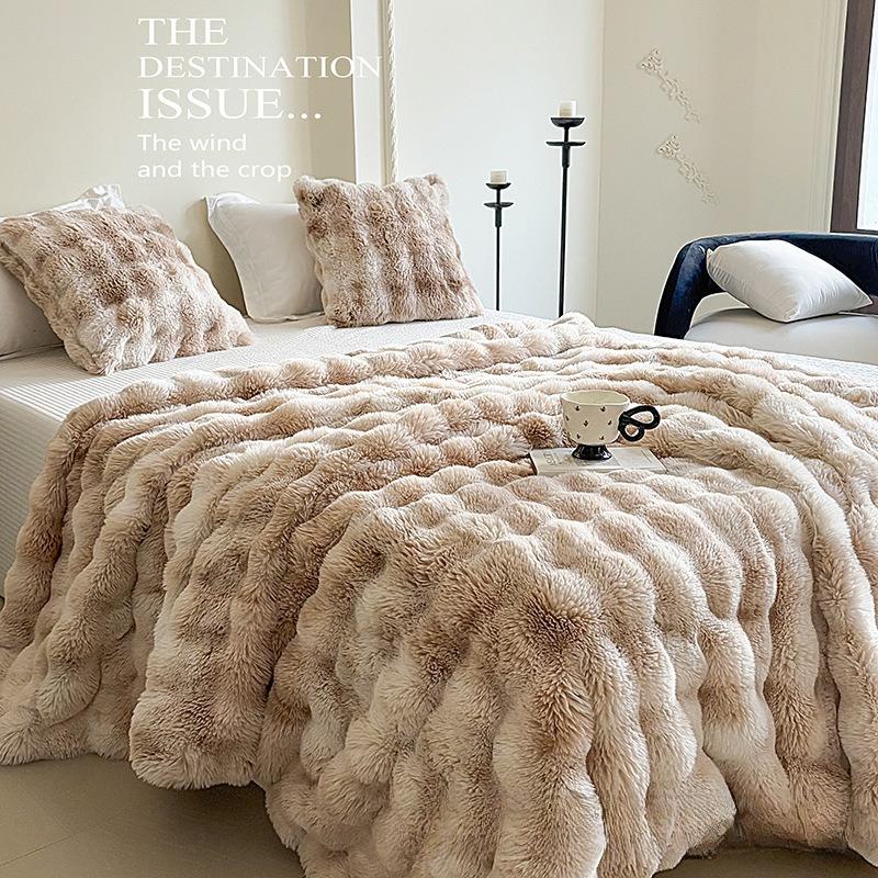 

Плюшевий двосторонній плед з бульбашками - Суперм який товстий флісовий плед для студентського гуртожитку, офісу, сну, покривало для дивана, тепло для ліжка та вітальні 180×200cm хакі/бежевий