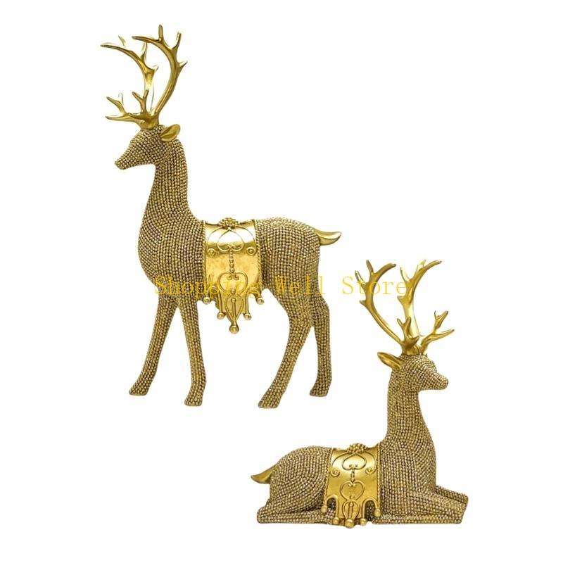 KX4B 2Pcs Resins Standing Sitting Reindeer Figurine Festival Decors for Home Office