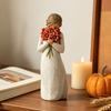 Hand Carved Portrait Sculpture Girl Holding Bouquet Resin Figurine, Faceless Lady Statue, Romantic Desktop Ornament for Cream Style Room Decor Living
