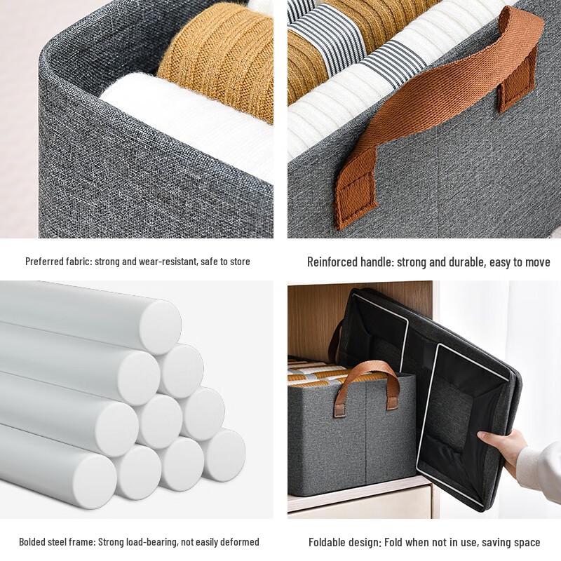 Foldable Cationic Fabric Storage Box - Steel Frame, Handheld, Ideal for Bedroom & Home Organization.