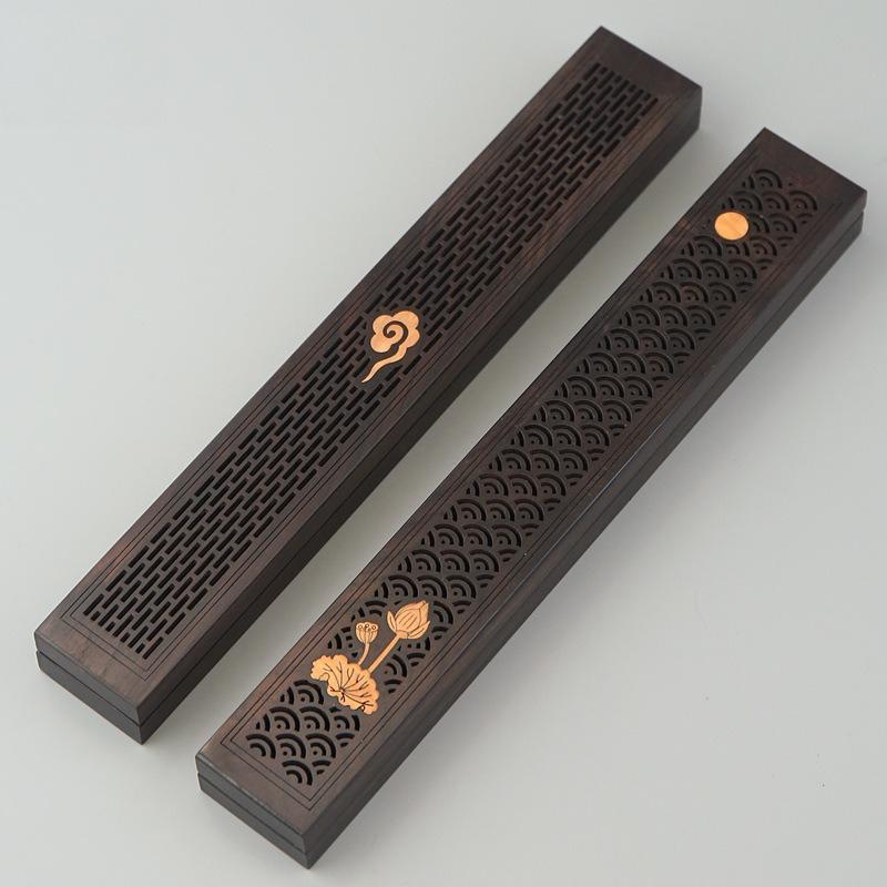 Ebony Lying Incense Box Wooden Line Incense Box Sandalwood Burner Line Incense Plug Red Light Sandalwood