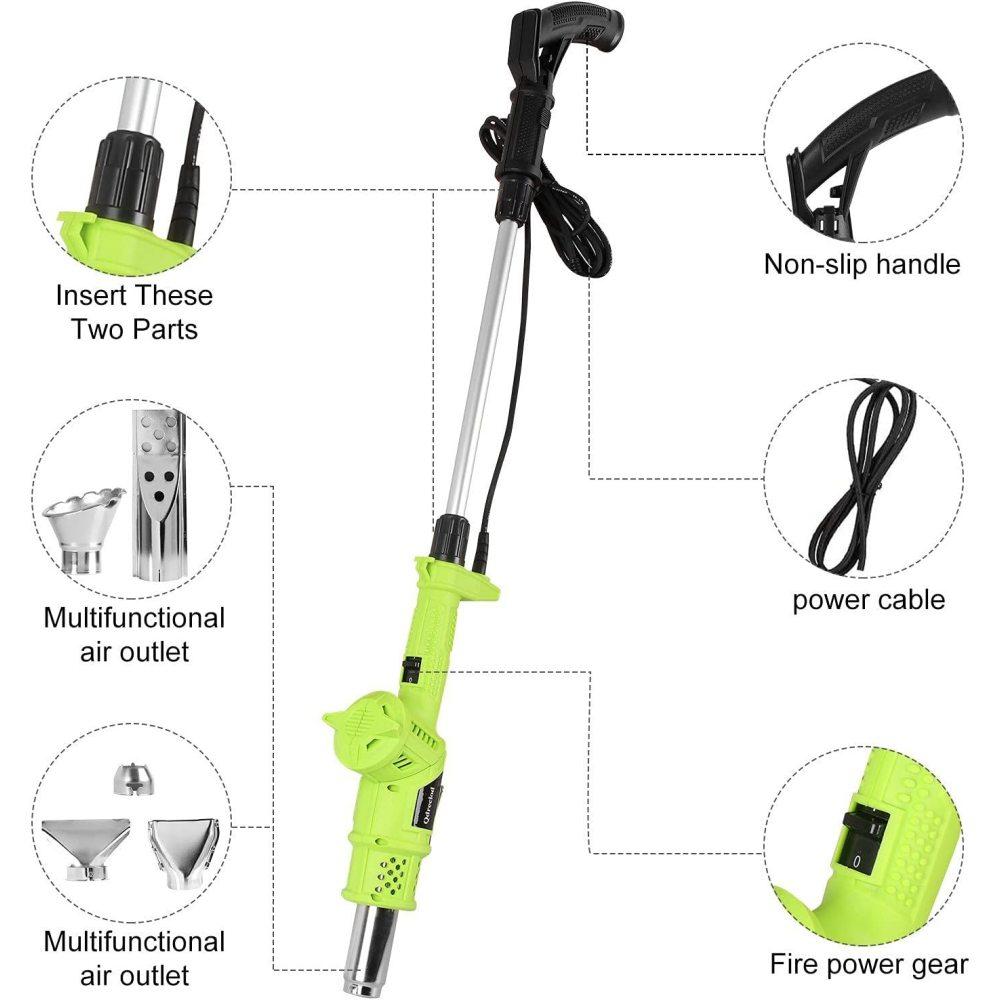Pistolet à air chaud électrique 3 en 1 2000 W, désherbant, briquet barbecue, lance-flammes, brûleur de mauvaises herbes thermique, outil de jardin, désherbeur thermique