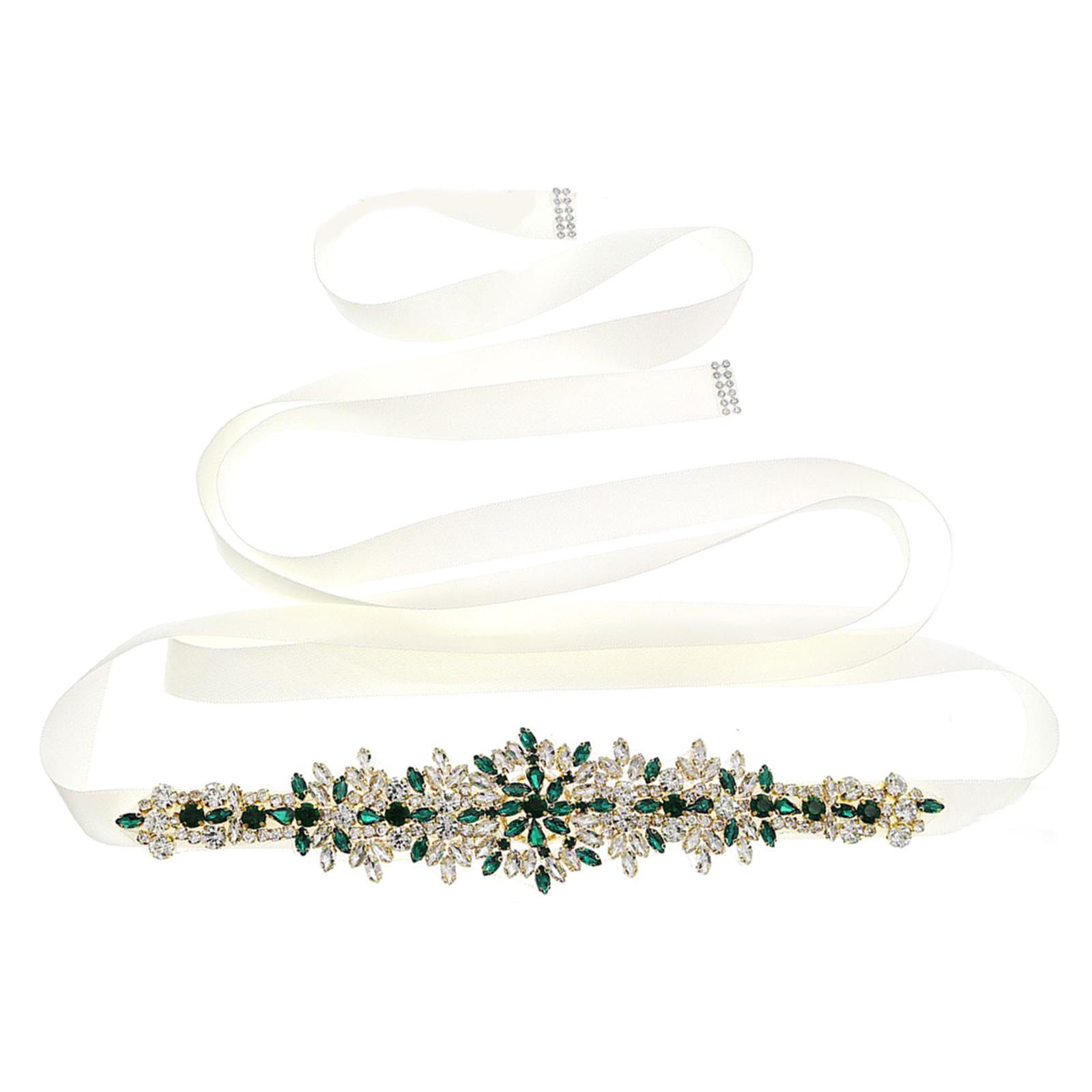 

Sparkling Rhinestone Sash for Bridal Elegant Crystal Selftied Bridal Belt for Wedding Gowns Banquet Waist Decoration зелений