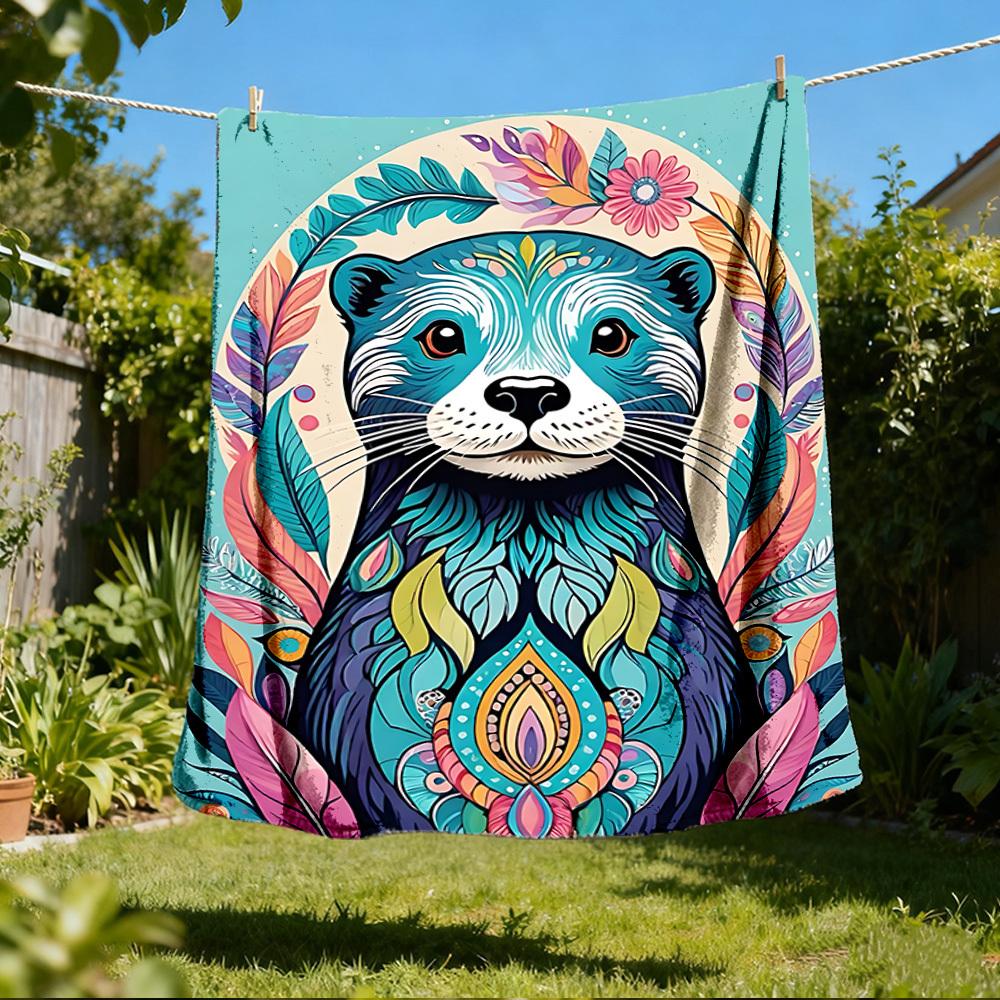 1pc Otter Mandala Art Outdoor Blanket, Soft And Comfortable Blanket, Casual Warm Outdoor Blanket, Good Birthday Gift yy251201183