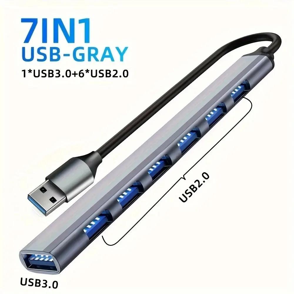 Aluminum 7-in-1 USB C Hub 3.0 Extender with 1X USB 3.0 4X USB 2.0 2X USB C Ports Splitter for Laptops Tablets