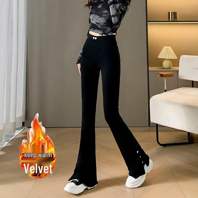 

Women s Fleece-Lined Micro Flare Pants – Elastic Waist, Slimming, Side Split, Autumn/Winter 2025 Collection 3X Large чёрный