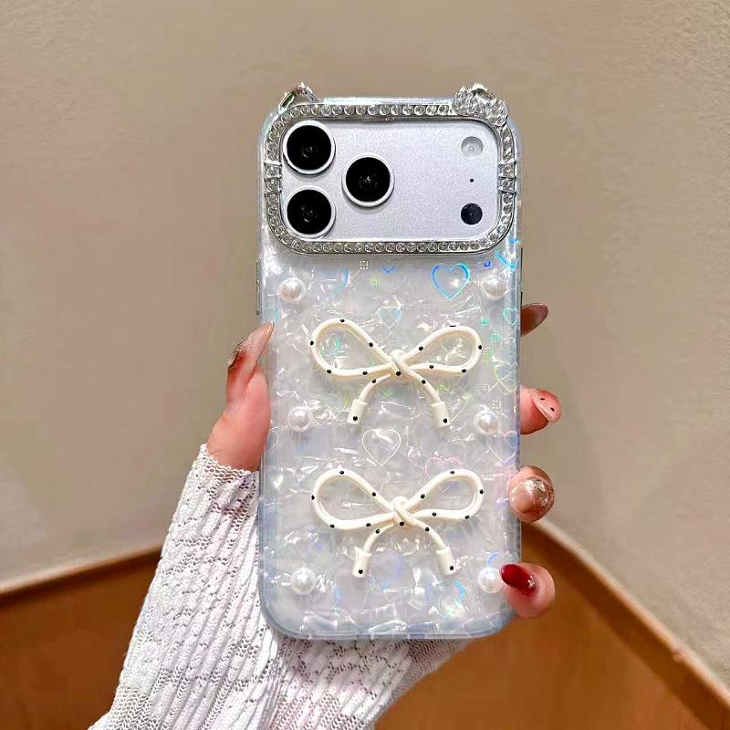 

Korean Style Bow Shell Texture Phone Case for iPhone 17 Pro Max, Fits Models 14, 15, 16. 12/12 Pro