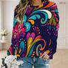 Women Plus Size Round Neck Long Sleeve Floral Printed Teal Green Ribbed Cuffs Sweatshirt