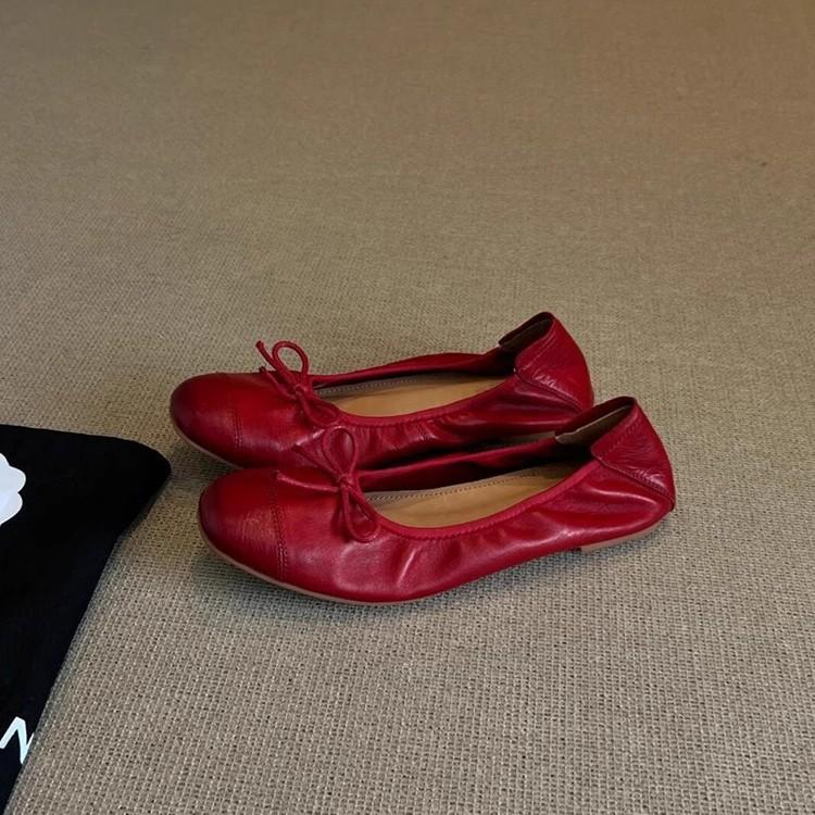 Sheepskin version~ retro light-mouth ladyshoes women's one-pedal soft leather soft-soled grandma shoes retro flat-soled leather small single shoes