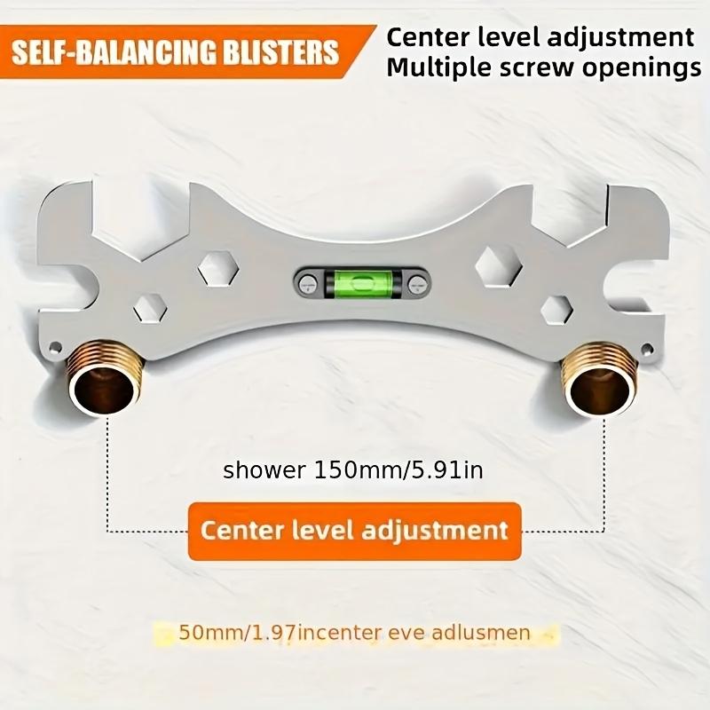 Stainless steel shower installation wrench with hexagonal level and bent foot ruler - adjustable, rust proof plumbing tool