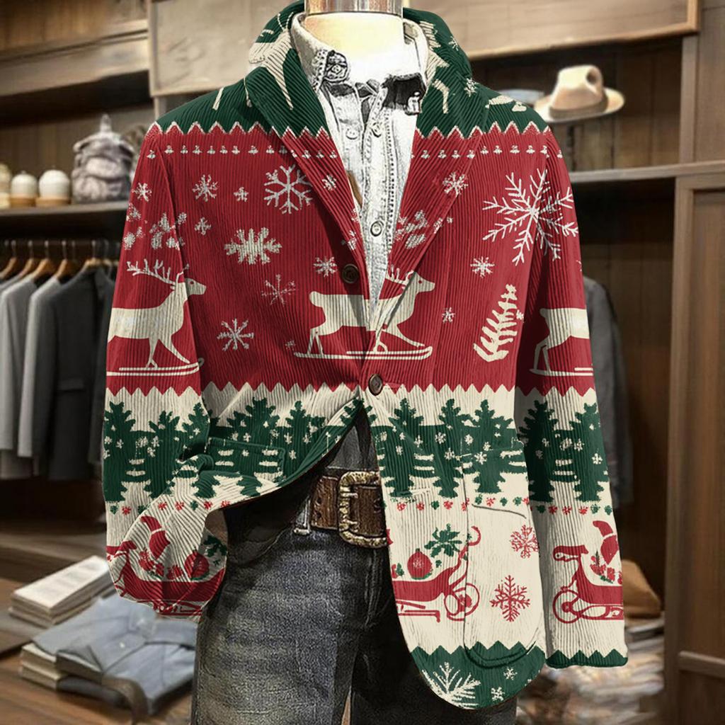 Men's Business Casual Christmas Print Corduroy Jacket