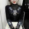 Women's Fleece-Lined Printed Base Shirt   Autumn/Winter Soft Warm Slim-Fit Stretchy Rhinestone Base Shirt   Top