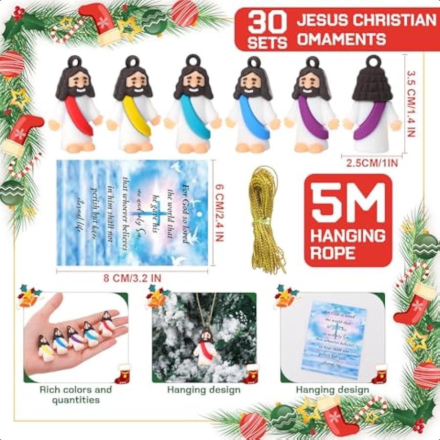 30 Sets Easter Little Jesus Figurine with 30 Pcs Bibles Verse Cards Mini Rubber Jesus Easter Tiny Rubber Action Figure Hanging
