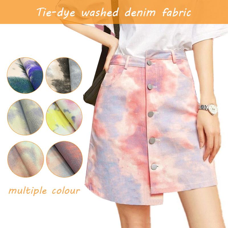 100*150cm Color Tie Dye Washed Denim Fabric For Diy Sewing Skirt Jeans Dress Coat Clothes Stretch Tie-dyed Denim Cotton Fabric