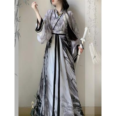 Çin Wei Ve Jin Hanedanı Tarzı Hanfu Günlük Çapraz Yaka Kadın Takım Elbise