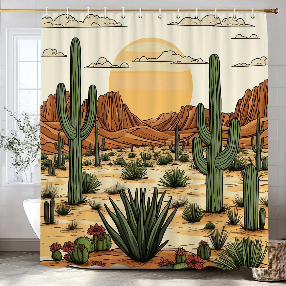 Tropical Plants, Flowers, Cactus Patterns Shower Curtain, Bathroom Decorative Shower Curtain,Home Curtain With Hooks