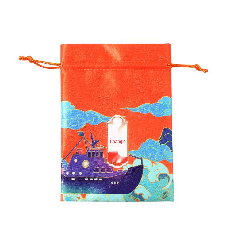 Jewelry Storage Christmas Gift Bag - Imitation Linen Sachet with Drawstring Mud Gold Prosperity