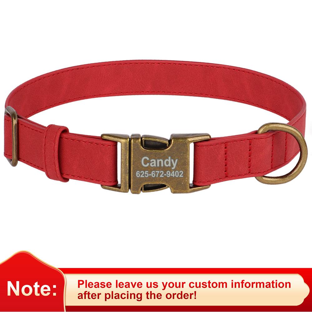 Customized Dog Collar Personalized Dogs Name ID Collars PU Leather Pet Buckle Necklace for Small Medium Large Dogs Pitbull Pug
