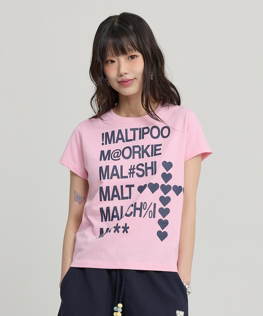 WAIKEI Maltipoo Lettering Color Block Short Sleeve T-Shirt Pink
