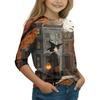 Kids Casual Long Sleeve T-Shirt with Halloween Print Round Neck for Party Costume