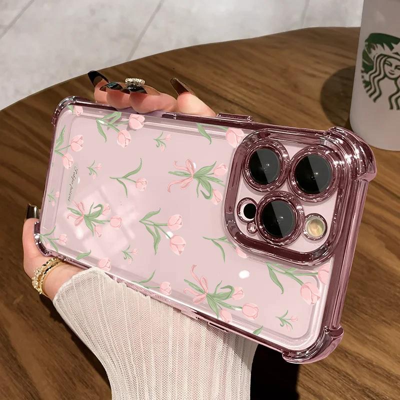 Retro Flower Shockproof Airbag Phone Case For Motorola Moto Edge 50 60 Fusion 5G G06 G60 G24 Soft Transparent Plating TPU Cover