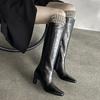 Fashion 2025 New Square Toe Women Boots High Heels Knee-high Boots Split Leather Fashion Party Ladies Shoes Female Women Boots