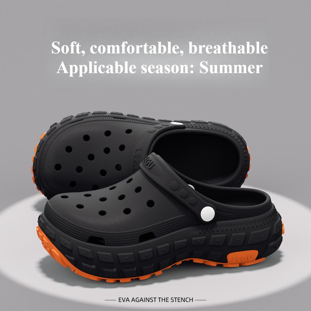 

Нескользящие дырчатые туфли для мужчин, пляжные с увеличением роста, летние с поддержкой свода стопы, женские шлепанцы с защитой пальцев 44-45 чёрный