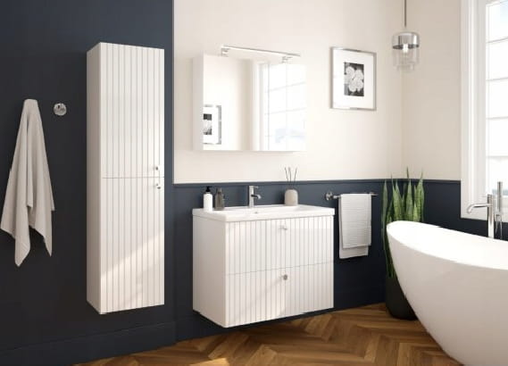 Bathroom Cabinet with Washbasin, Grooved, 60 Cm, White Gloss, Rietti Lamellas