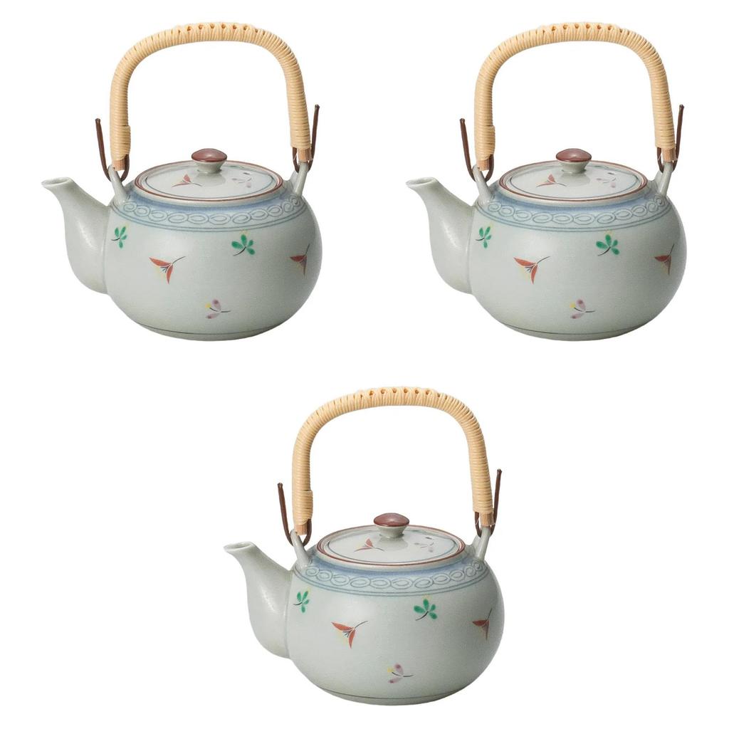 Set of 3 Flower Pattern M4 Earthenware Teapots Earthenware Teapots Setomonohonpo [12.5×10cm 620cc] Arita-yaki Arita-yaki