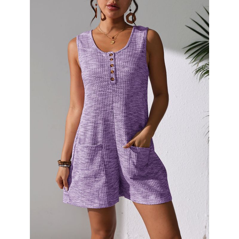 

2025 Summer New European and American Women clothes Casual Button Pocket Vest Jumpsuit Clothes Women s Jumpsuit Women Purple 5XL