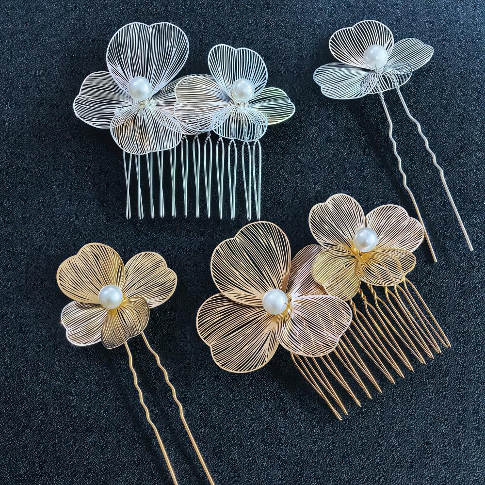 Metal Handmade Flower Hair Comb Pins Wedding Bridal Styling Hair Clip Pins Fashion Insert Hairpins Hair Accessories Gifts