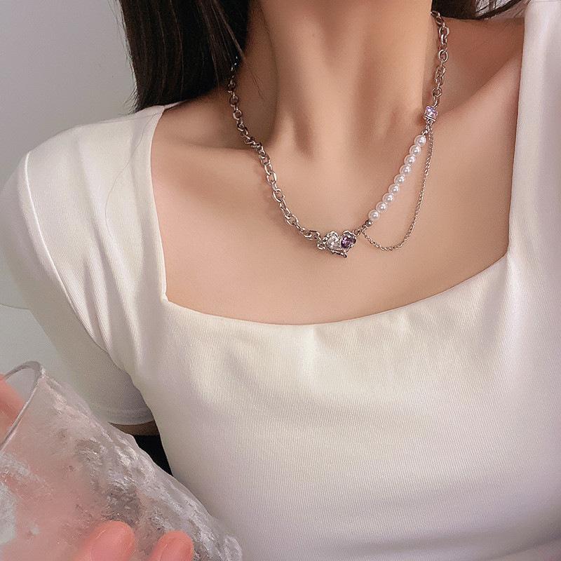 "European & American Double-Layer Love Necklace: Hip-Hop Inspired Long Sweater Chain for Women"