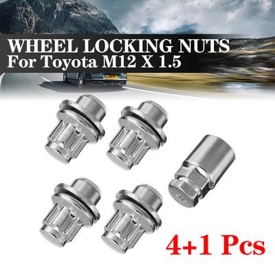 Lot de 5 boulons de roue M12 x 1,5, vis antivol pour pneus, pour Toyota, en alliage d'aluminium, 4 boulons et écrous + 1