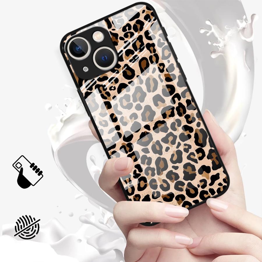 Glass Phone Cover Case for iPhone 17 Pro Max Air 16 XR 13 11 8 15 Plus 12 14 Leopard Print