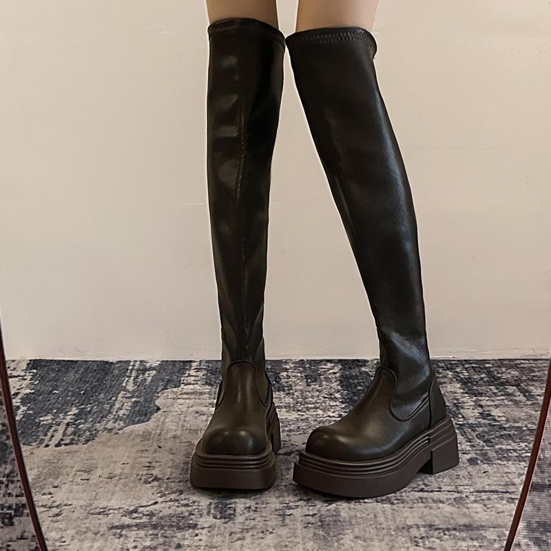 Autumn and winter new thin boots thick-soled elastic over the knee small thin thick-soled muffin tall boots