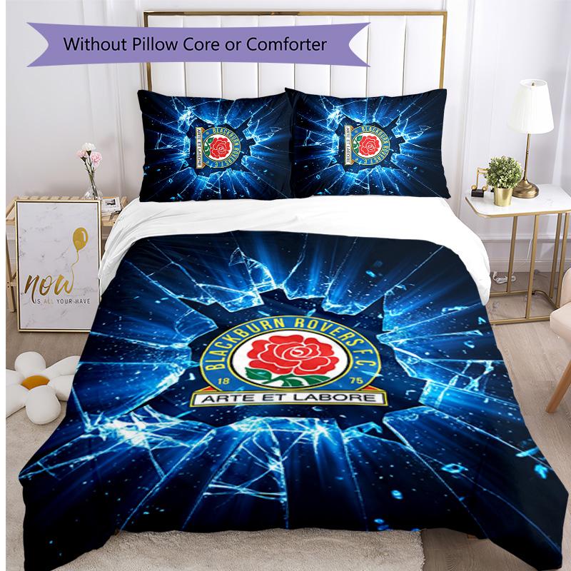 Blackburn Rovers Football Printed 3 Pieces Bedding Set, Comfortable Skin Friendly Bedroom Duvet Cover Set