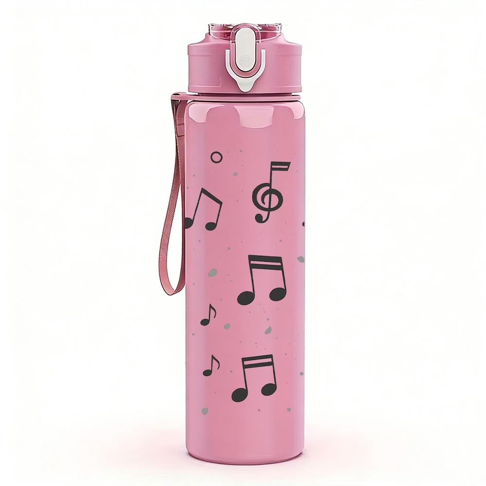 1PC Floating Musical Note Staff Print 750ml Color Plastic Sports Water Bottle Leakproof Flip Straw Lid Suitable for Sports Office Home Use