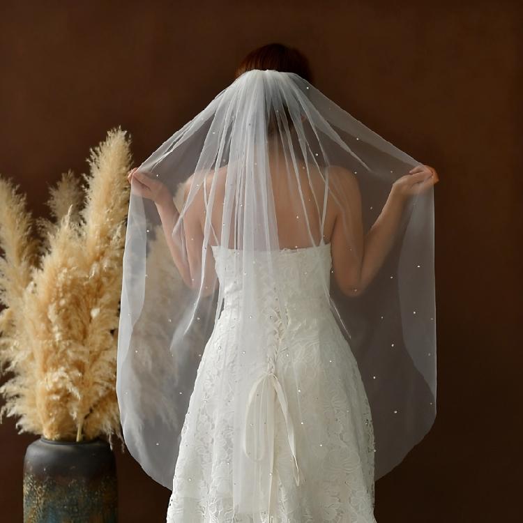 Sheer Bridal Hair Veils With Sparkling Crystal Rhinestones And Secure Hair Comb For Outdoor Wedding Ceremony Dressingup