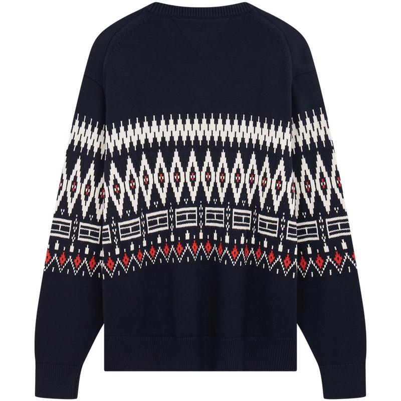 Tommy Hilfiger Cotton American Vintage Fair Isle Pattern Loose Fit Pullover Sweater Men Sweater MW0MW40842