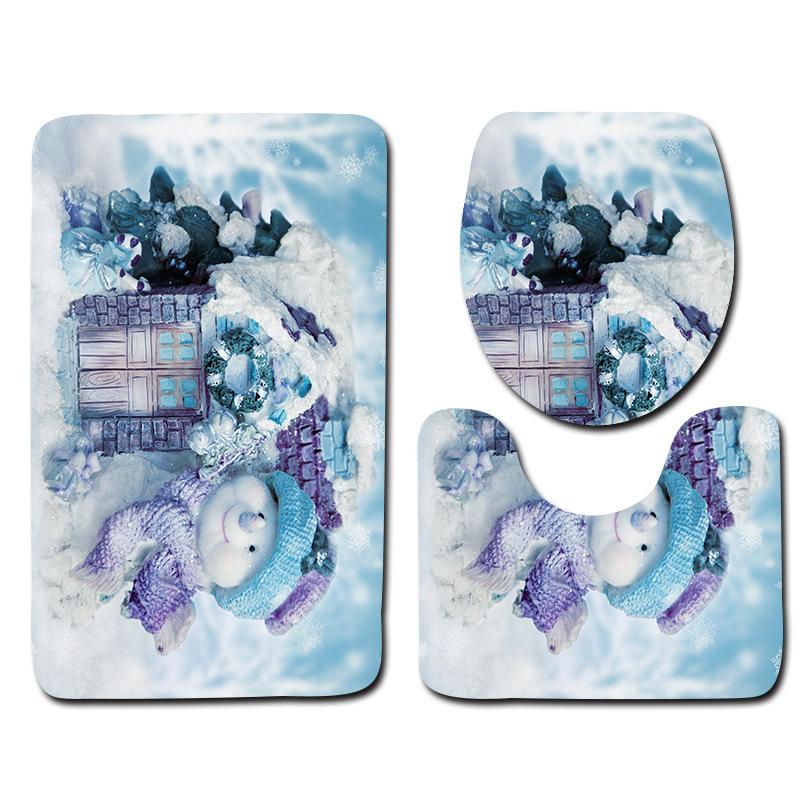 European And American Series Snowman Bathroom Toilet Floor Mat 3-Piece Set