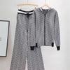 European & American Women's Hooded Jacket & Wide-Leg Pants Knit Two-Piece Set for Spring & Autumn