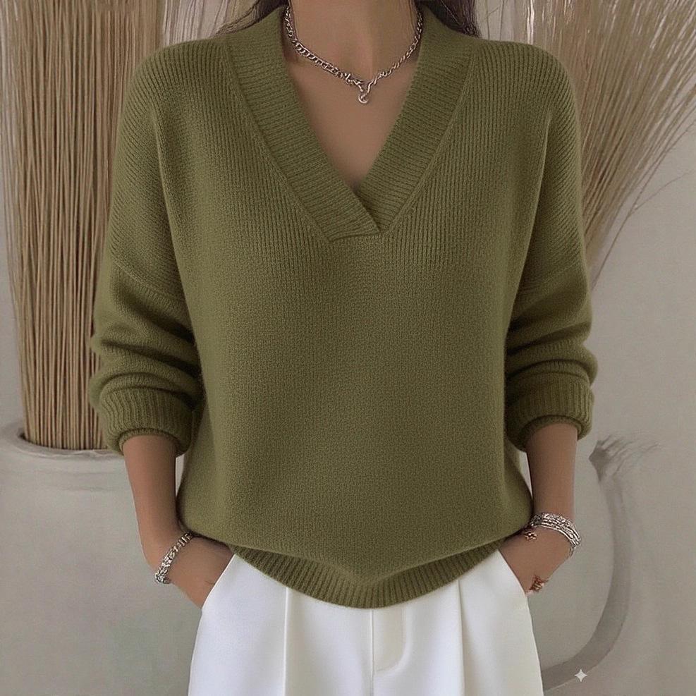 2026 European Soft V-neck Fluffy Long Sleeve Sweater – Loose Knit Base Layer for Autumn