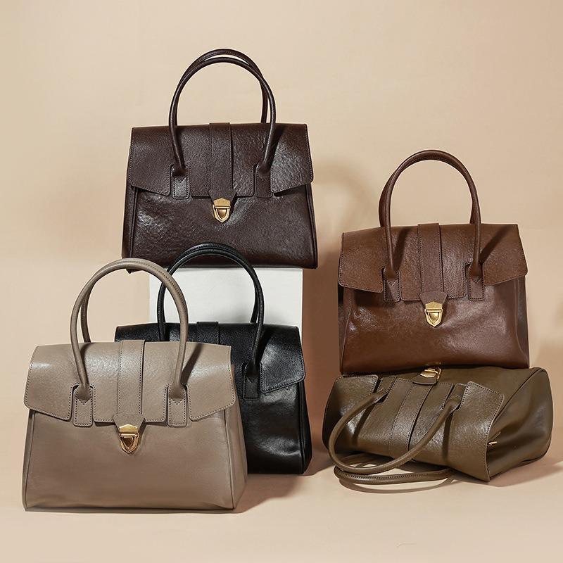 New First-layer Cowhide Tote Bag Large-capacity Briefcase Fashionable Atmosphere Handbag Retro Commuter Bag