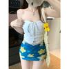 Yellow strap neck tube top women's summer seaside dopamine wear suit hip skirt two-piece set