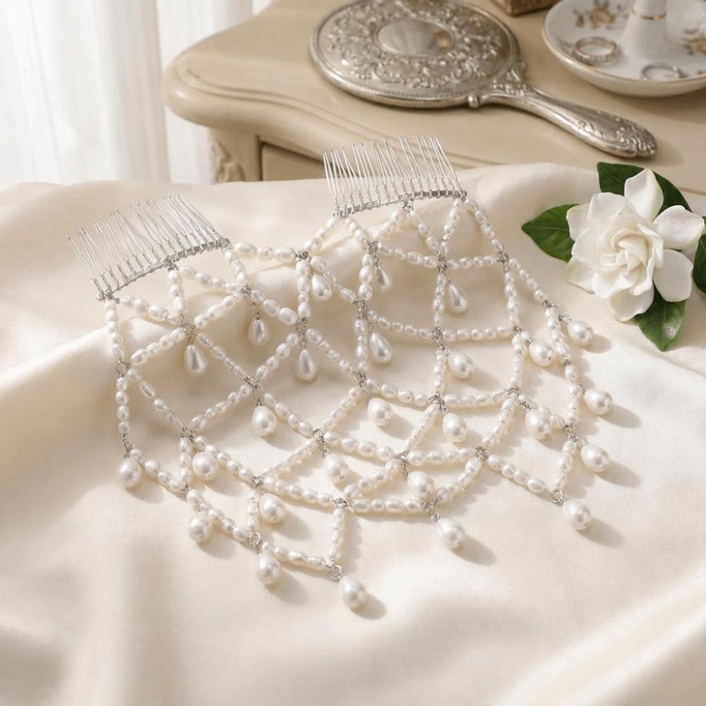 Luxury Beaded Headpiece Boho Pearl Hair Chain Vintage Wedding Hair Comb  Bridal Wear