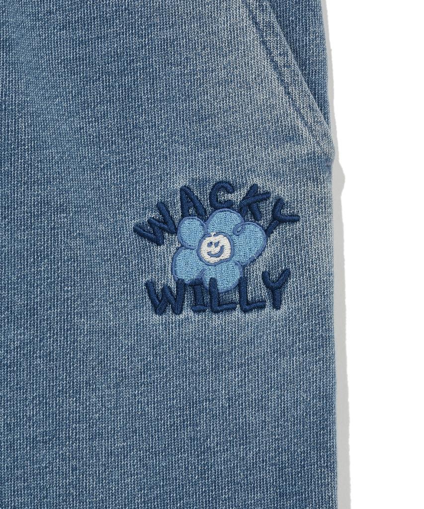 WACKY WILLY Women'S Washed Denim Semi-Wide Cargo Pants Blue
