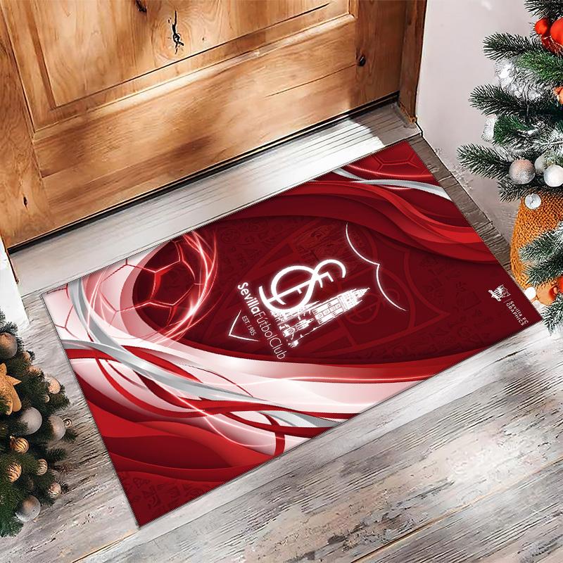 Sevilla FC Soccer Football Pattern Soft Area Rug Non Slip Indoor Floor Carpet Sports Decor Mat for Bedroom