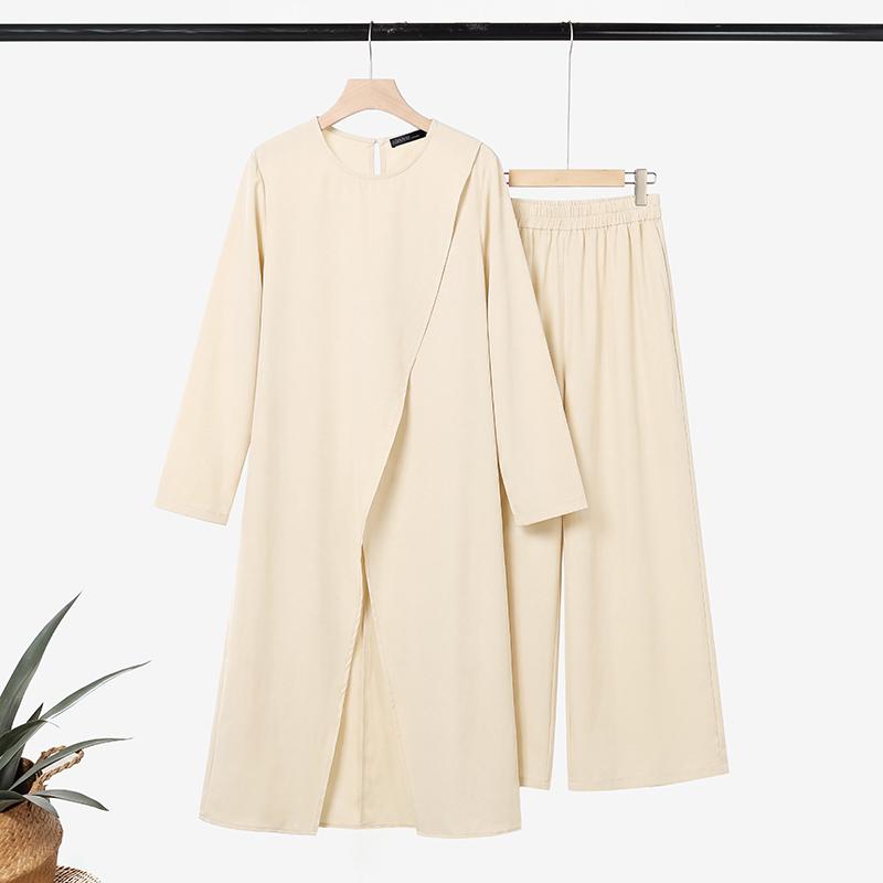 ZANZEA Women Slit Hem Long Blouse with Long Pants Elegant Casual Long Sleeve Two Piece Suit Sets