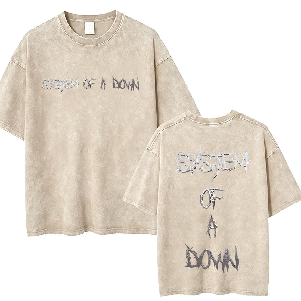 T-shirt Vintage Lavé System Of A Down Homme Rétro Rock Metal T-shirts Oversize Homme Décontracté Coton Haute Qualité